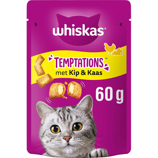 Whiskas Temptations, friandises pour chat au poulet et au fromage, 60 g