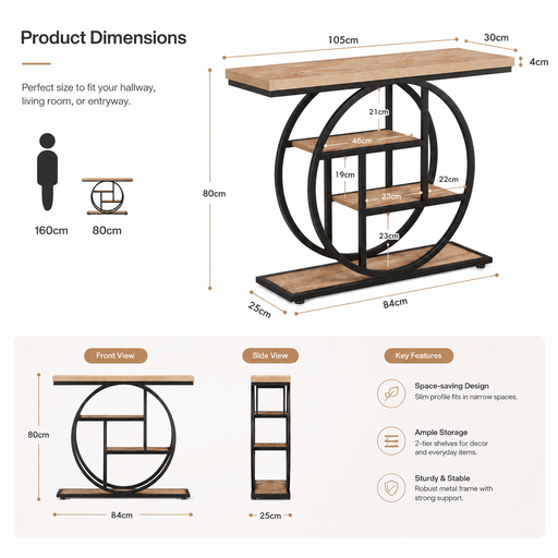 LANTINE 105CM Console Table, Industrial 4-Tier