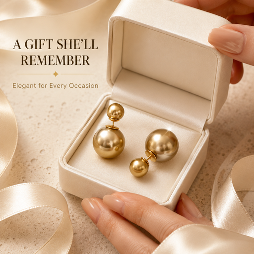 VoxorAI Gold Classic Double Pearl Earrings (Two-Way Style)
