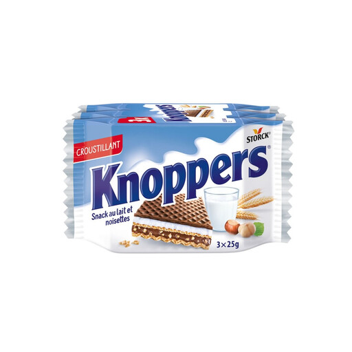 Knoppers Milk & Hazelnut, lot de trois barres de 25 g