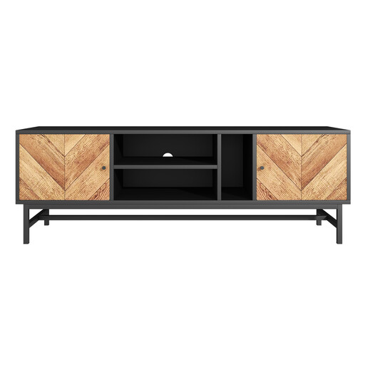 150 cm TV cabinet – black wood contrast design