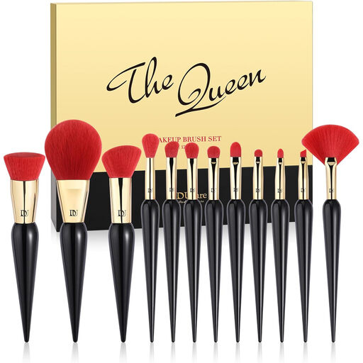 DUcare 12-Piece Matte Red Lipstick-Shaped Makeup Brush Set