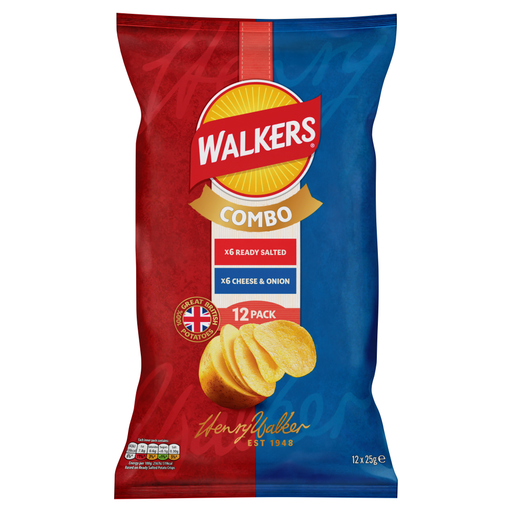 Walkers Ready Salted and Cheese & Onion Crisps 12 x 25g
