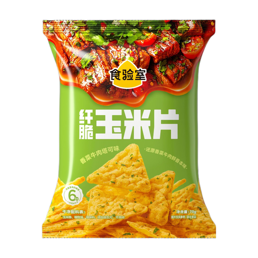Shiyanshi Crispy Corn Chips Coriander Beef Taco Flavour 70g
