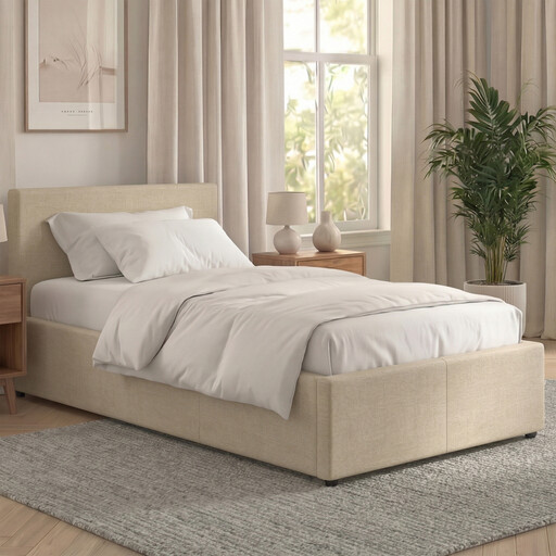 Vida Designs Ottoman Bed Frame Veronica Linen Beige Single