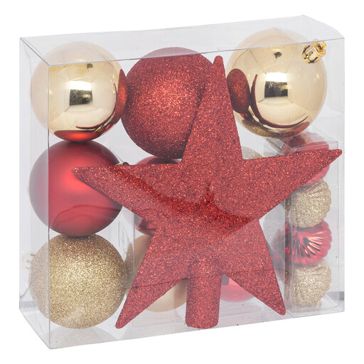 Lot de 18 boules de No?l dorées et rouges Atmosphera