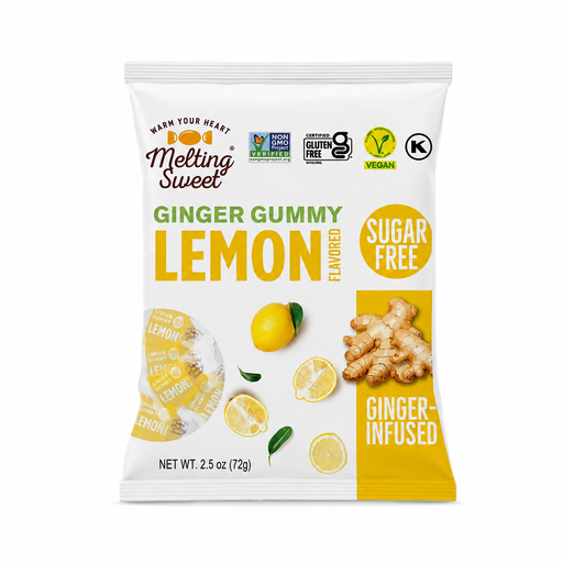 MELTING SWEET Soft Ginger Gummy Lemon Flavored Sugar Free 72g