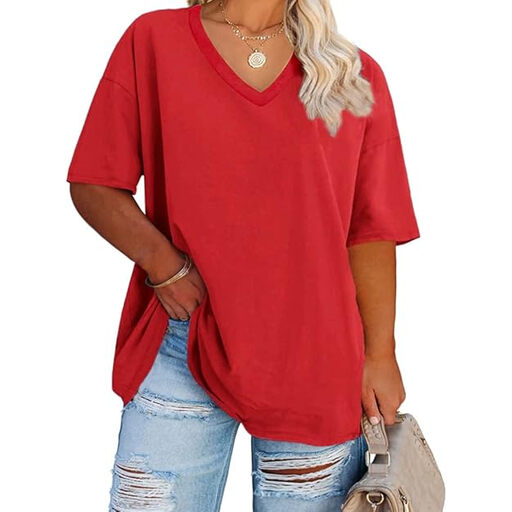 Women's Plus Size V-Neck T Shirts Summer Half Sleeve Oversized Tees Casual Loose Fit Tunic Tops