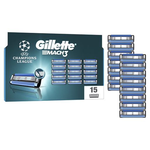 GILLETTE Mach 3 Razor Blade Refills for Men - 15 Count