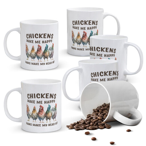 Ceramic mug with a chicken and a humorous quote
