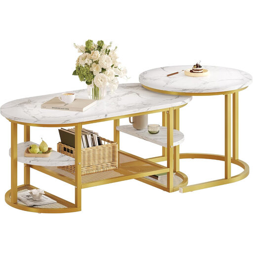 FEONASE Coffee Tables Nesting Tables Set of 2 White