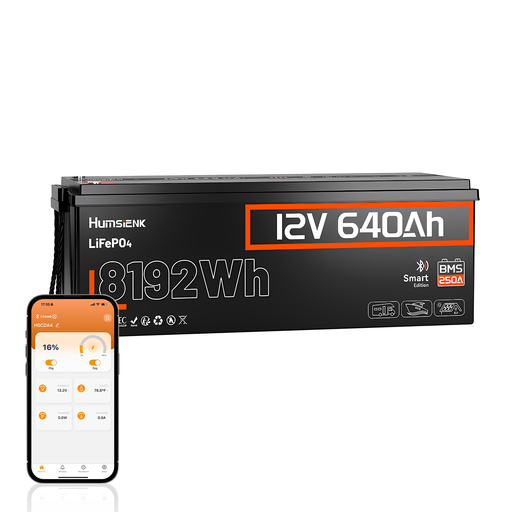 HumsiENK 12V 640Ah LiFePO4 Battery, 8.19kWh, 250A BMS, Bluetooth, Low-Temperature Protection, for RV, Solar, Marine, Off-Grid