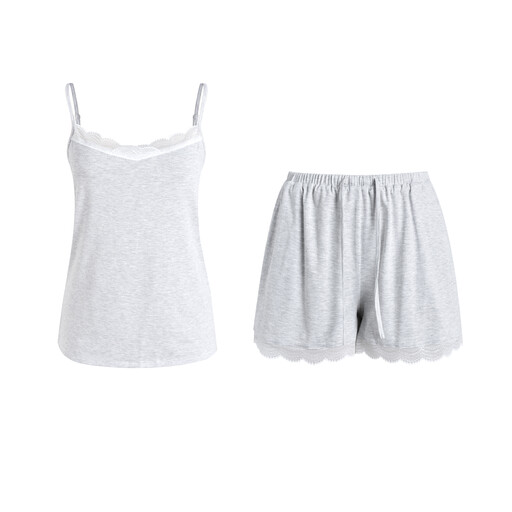 IZURIA Camisole und Shorts Set mit breiter Spitze in Hellgrau