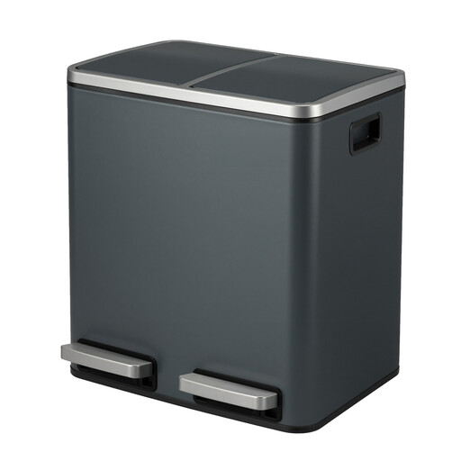 JOYFURNOS Dual Compartment Pedal Trash Can, Recycling Bin with Soft Close, Steel, for Kitchen or Home, Gray