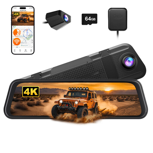 WOLFBOX M40 10” Rearview Mirror Camera, 4K+1080P Front and Rear Dashcam