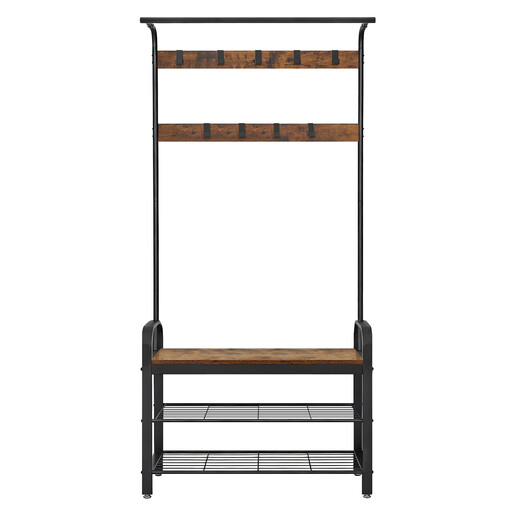JOYFURNOS Coat Rack, Hall Tree with Shoe Bench and Hanging Rod