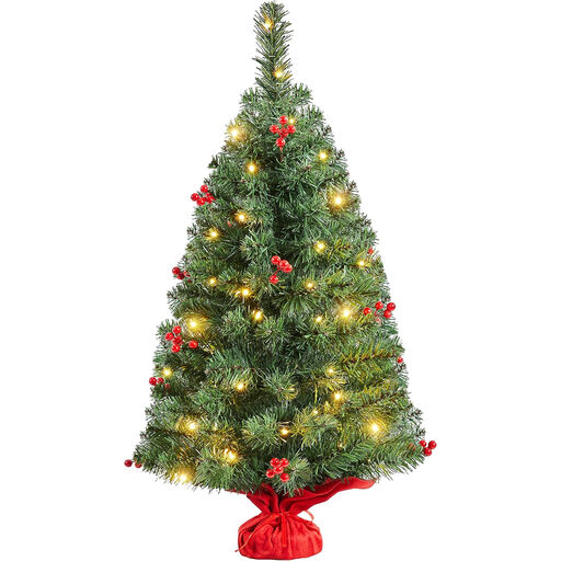 Yaheetech 3FT Tabletop Christmas Tree with 50 LED Lights & Stable Concrete Base