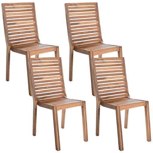 Beliani Set of 4 Certified Acacia Wood Garden Chairs Light OMBRIANO