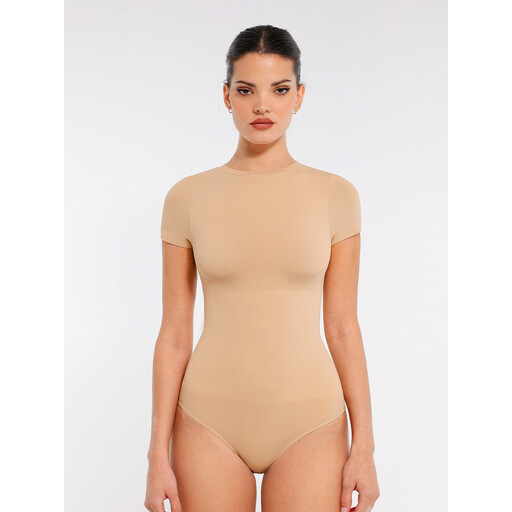 Feelingirl Seamless Ultra-Soft High-Elastic Crew Neck Top Hip-hugging Traceless Bodysuit for Women XS/S Skin