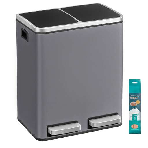 Ochama Double Compartment Pedal Trash Can, Steel Recycling Bin with Soft Close
