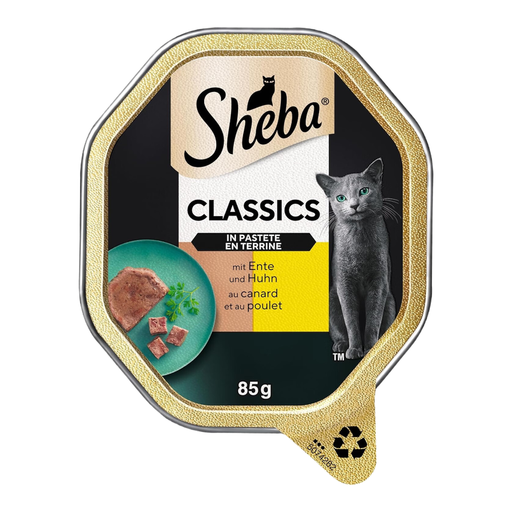 Sheba Classics Pastete mit Kalb & Huhn, Nassfutter für Katzen, 2 x 11 x 85g Schalen