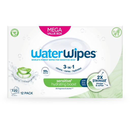 WaterWipes Hydrating Wipes 12 Pack x 60
