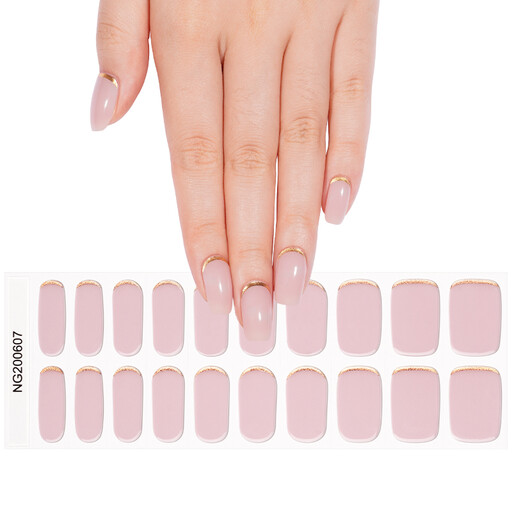 MeoMagic Accessories gel nail stickers in nude roze met gouden glitterlijn