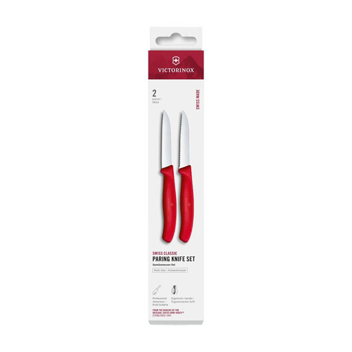 Victorinox Swiss Classic Sch?lmesserset, 2-teilig, 8 cm, Glatt-/Wellenschliff, Rot
