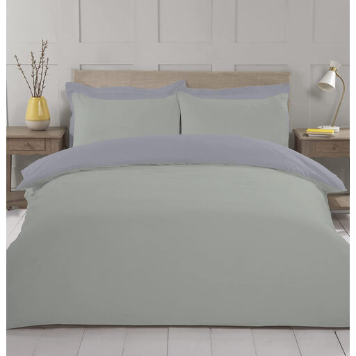NightComfort Duvet Cover Set Plain Reversible Polycotton Sage/Grey Double