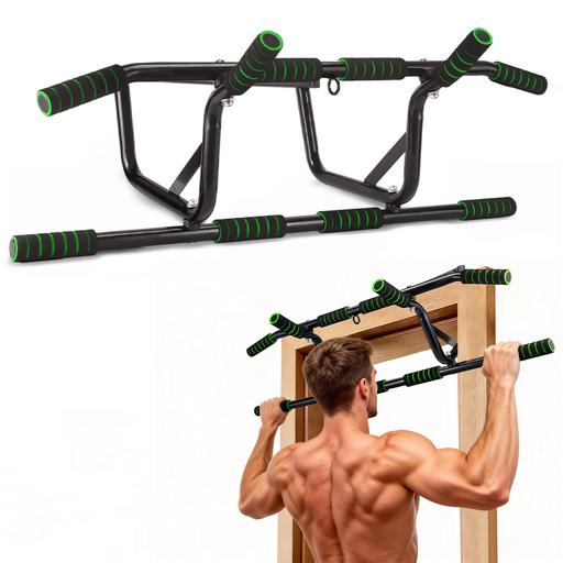 Worldgeil multifunctional over-door pull-up bar with resistance bands