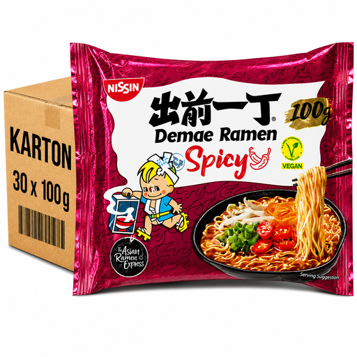 Box of NISSIN Demae Noodles Bag Hot, 30 × 100 g