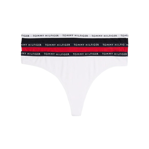 Tommy Hilfiger Women's Recycled Essentials 3P Thong - White/Desert Sky/Primary Red LG
