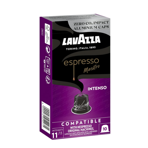 Box of 10 Lavazza Intenso capsules compatible with Nespresso Original