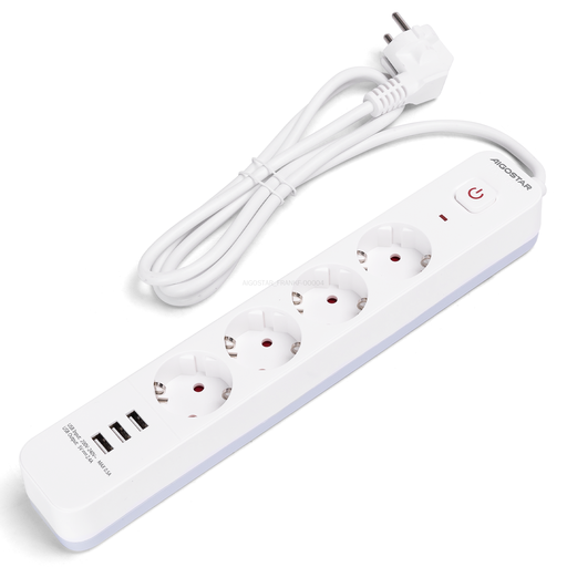 Aigostar Power strip with cord/German 4-way/USB