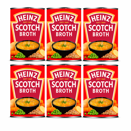 Six 400 g cans of Heinz Scotch Broth Soup