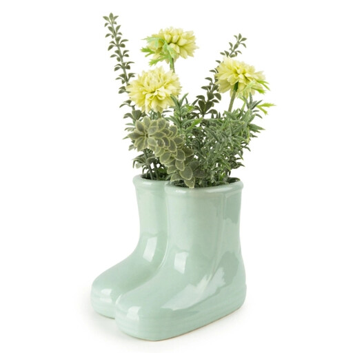 Candlelight Artificial Chrysanthemums in Ceramic Wellies Vase