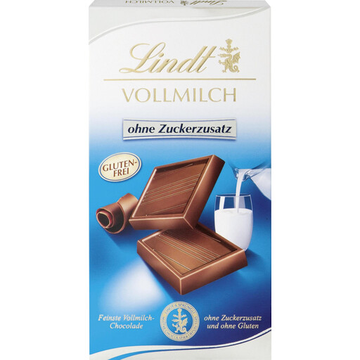 Lindt Milk Chocolate Bar without Added Sugar, 100g