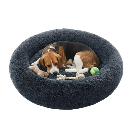 SONGMICS Pluche Donut Hondenmand, Ø 90 cm, Donkergrijs