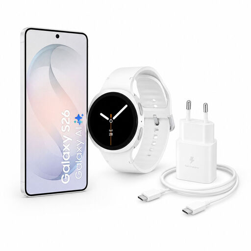 Samsung Galaxy S26 256GB White + Galaxy Watch8 + Oplader Bundel