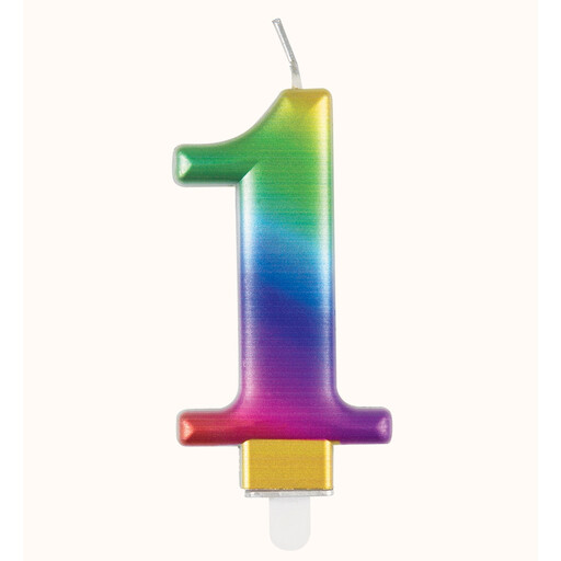 Unique Party Metallic Number 1 Candle, Rainbow