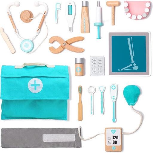 Wooden doctor's case playset, 18-piece children's role-play medical set