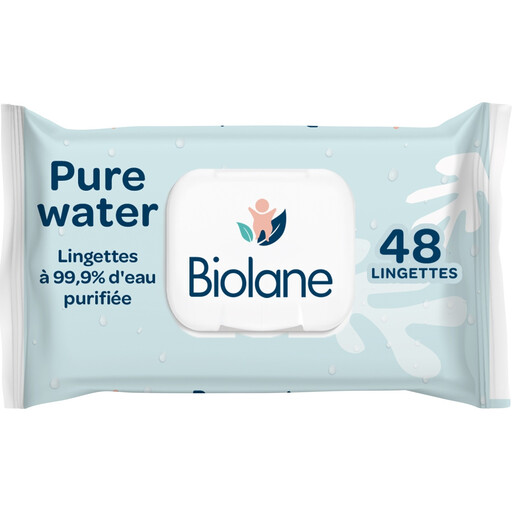 BIOLANE Pure Water: cleansing wipes for baby's body and bottom, sensitive skin, 48 wipes