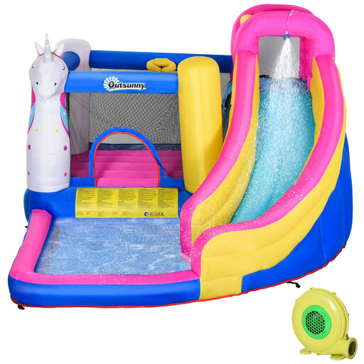 342-027V70MX Outsunny 5 in 1 Inflatable Bouncy Castle with Pool and Slide