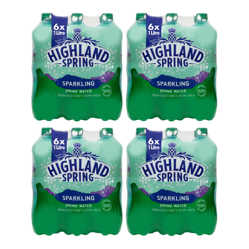 Four packs of Highland Spring Sparkling Spring Water 6x1 Litre