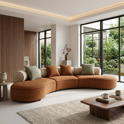 URBAN MEUBLE 半圆系列弧形模块化沙发，焦糖色纹理面料