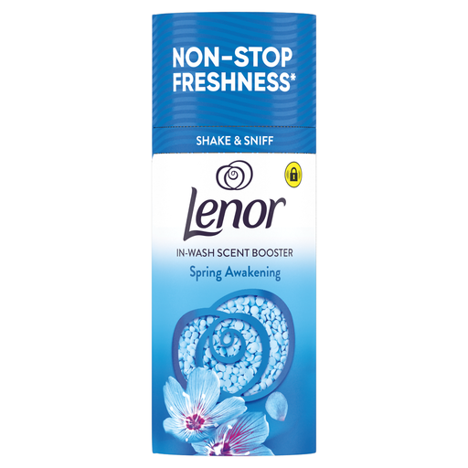 A bottle of Lenor Scent Booster beads in the Spring Awakening scent.