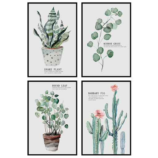 Tableau d'art polygonal avec plantes et fleurs, autocollant mural 3D