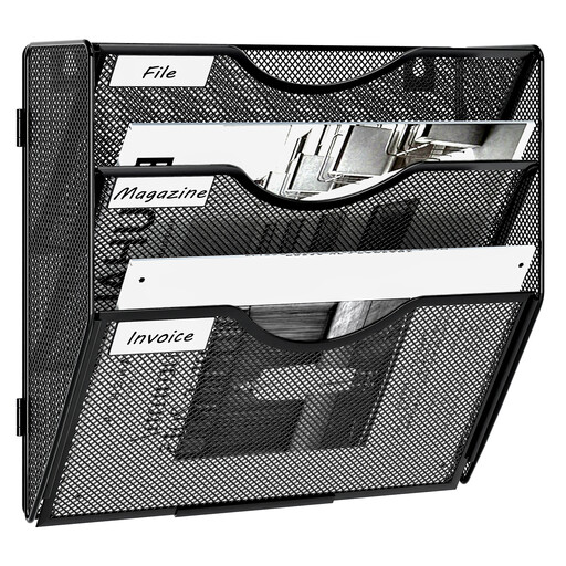 Senhoglb 3-Tier A4 Mesh Wall Pocket File Holder in Black