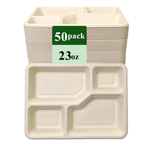 Rui bamboo disposable bamboo fibre tray 23oz 4-comp 50pack