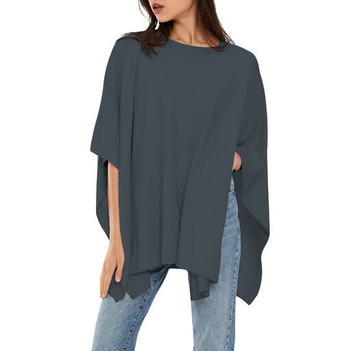 PULI Women's Pullover Poncho 0062 in Charcoal